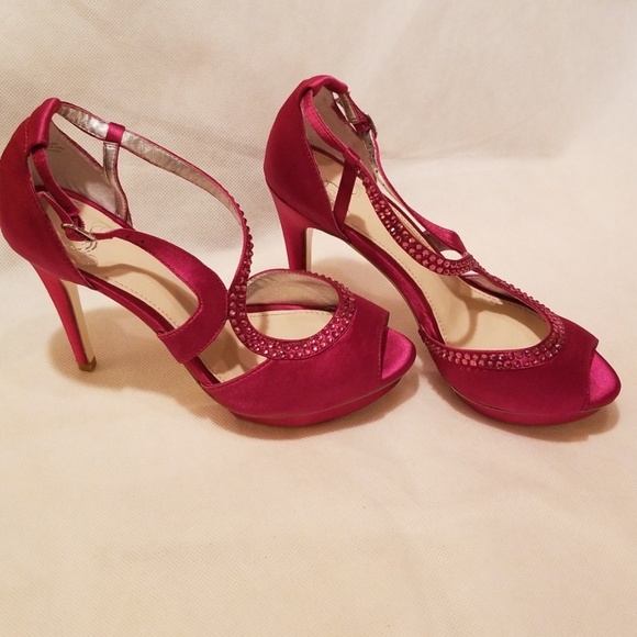 Dress Heels, Open Toe - Size: 6.5 M / Fuscia Satin - Picture 1 of 8